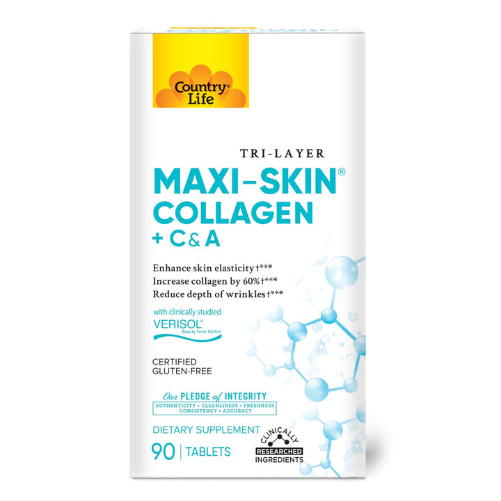Country Life Verisol Collagen Peptides Tablets - Reduce Depth of W[KB2] rinkles & Enhance Skin Elasticity-90 Tablets-Includes Vitamin A&C - Collagen Powder for Women & Men - Boost Skin Collagen by 60%