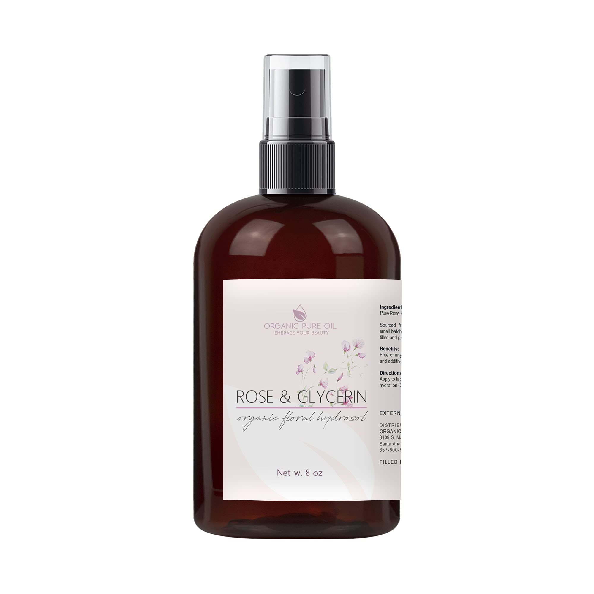 Rosewater Glycerin Mist Toner Bulk Spray Facial Body Floral Cleanser Pure Rose Hydrosol and Vegetable Glycerine Moisturizing Cleansing Toning Mix for Face Skin Hair Body (8 Ounces)