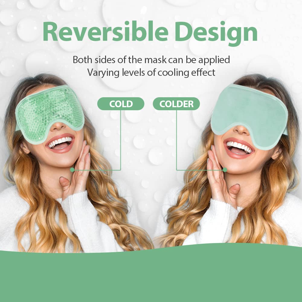 NEWGO Green: Cold Eye Mask Gel Bead Cooling Eye Mask For Puffy Eyes, Headache, Migraine, Relaxation, Reusable Plush Eye Ice Pack For Hot Cold Therapy Newgo (Green)