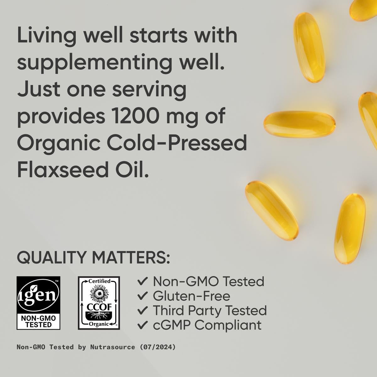 Sports Research Flaxseed Oil Softgels 1242mg - Plant Based Omega 3 Supplement for Women & Men - Non-GMO Verified, Soy & Gluten Free (200 Count)