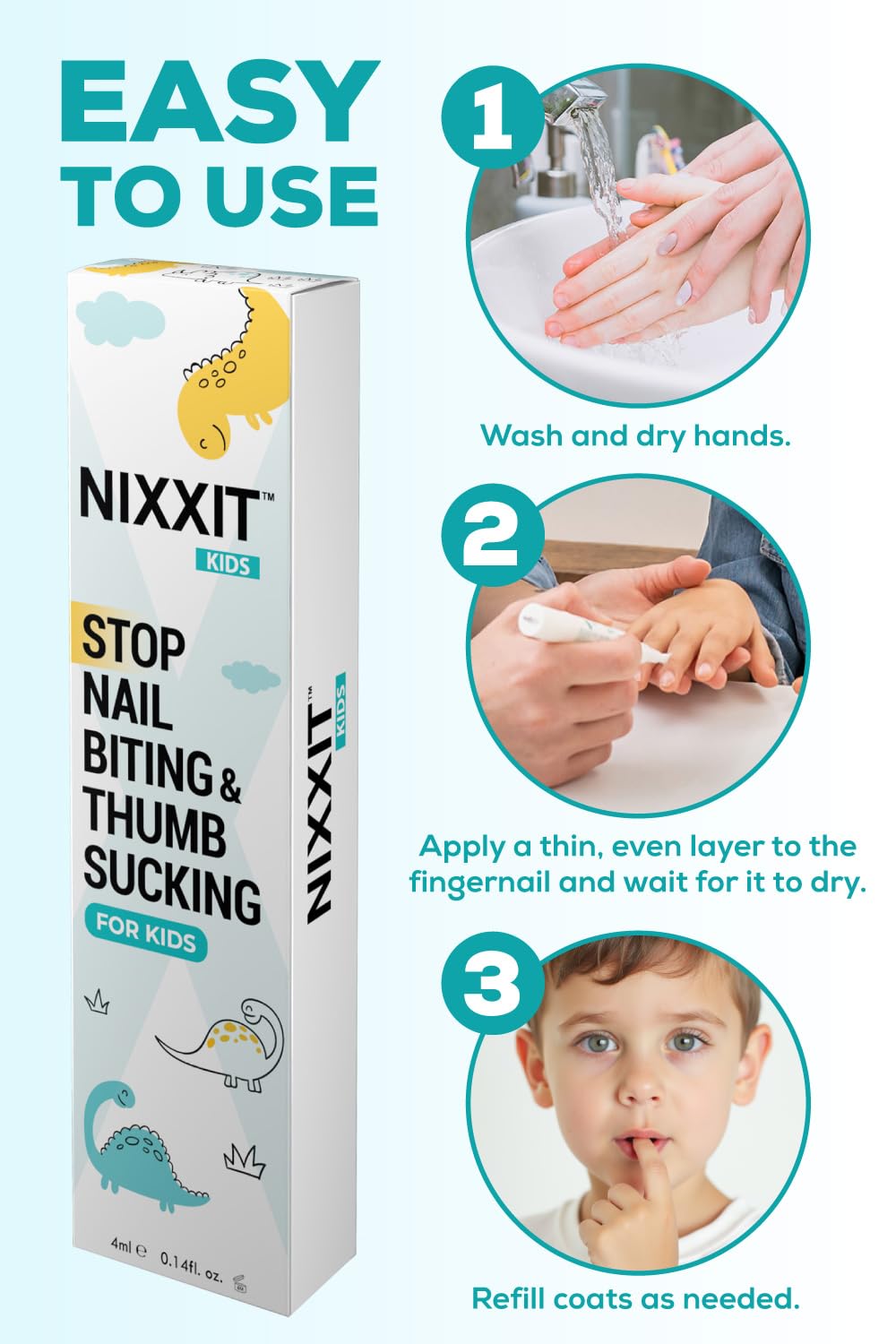 NIXXIT Nail Biting Treatment for Kids - Stop Thumb Sucking for Kids, Toddlers, Children - No Bite Nail Polish Pen - Non Glossy - Bitter Taste - Safe & Effective Solution
