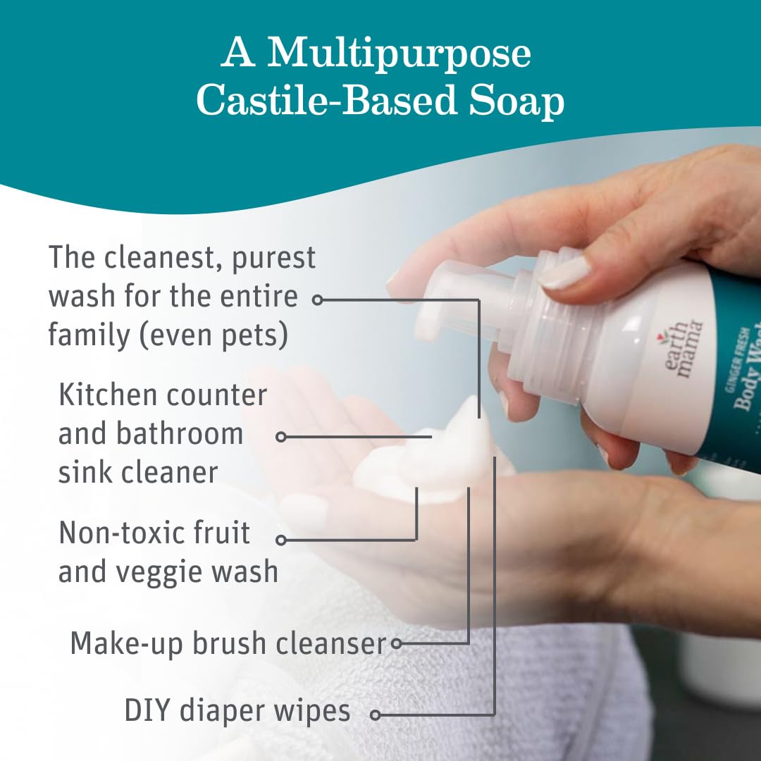 Earth Mama Angel Baby Happy Body Wash Fresh Castile Soap Liter, Ginger Citrus, 34 Fluid Ounce