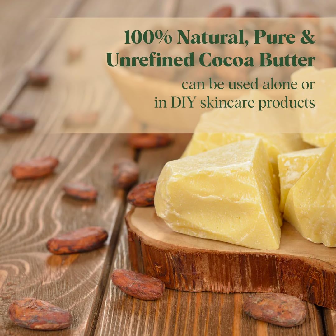 White Naturals Organic Cocoa Butter 1lb, Unrefined Raw Pure Natural, Face & Hair Moisturizing Butter to Deeply Hydrate Skin Use for DIY Whipped Body Butters, Lotions, Stretch Marks Cream 16oz