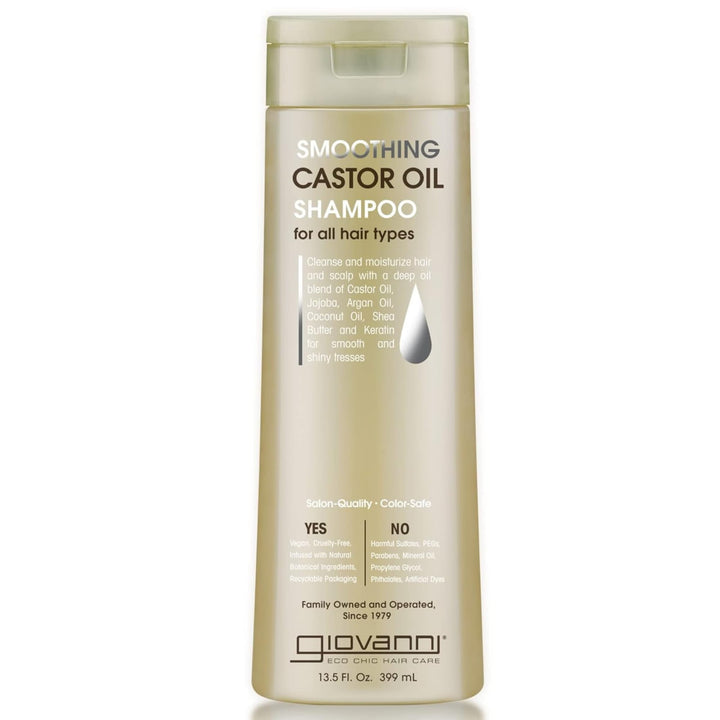 GIOVANNI Smoothing Castor Oil Shampoo â€“ All Hair Types, Moisturize Hair & Scalp, Hydrate & Tame Frizz, Jojoba, Argan Oil, Coconut Oil, Shea Butter, Keratin - 13.5 oz