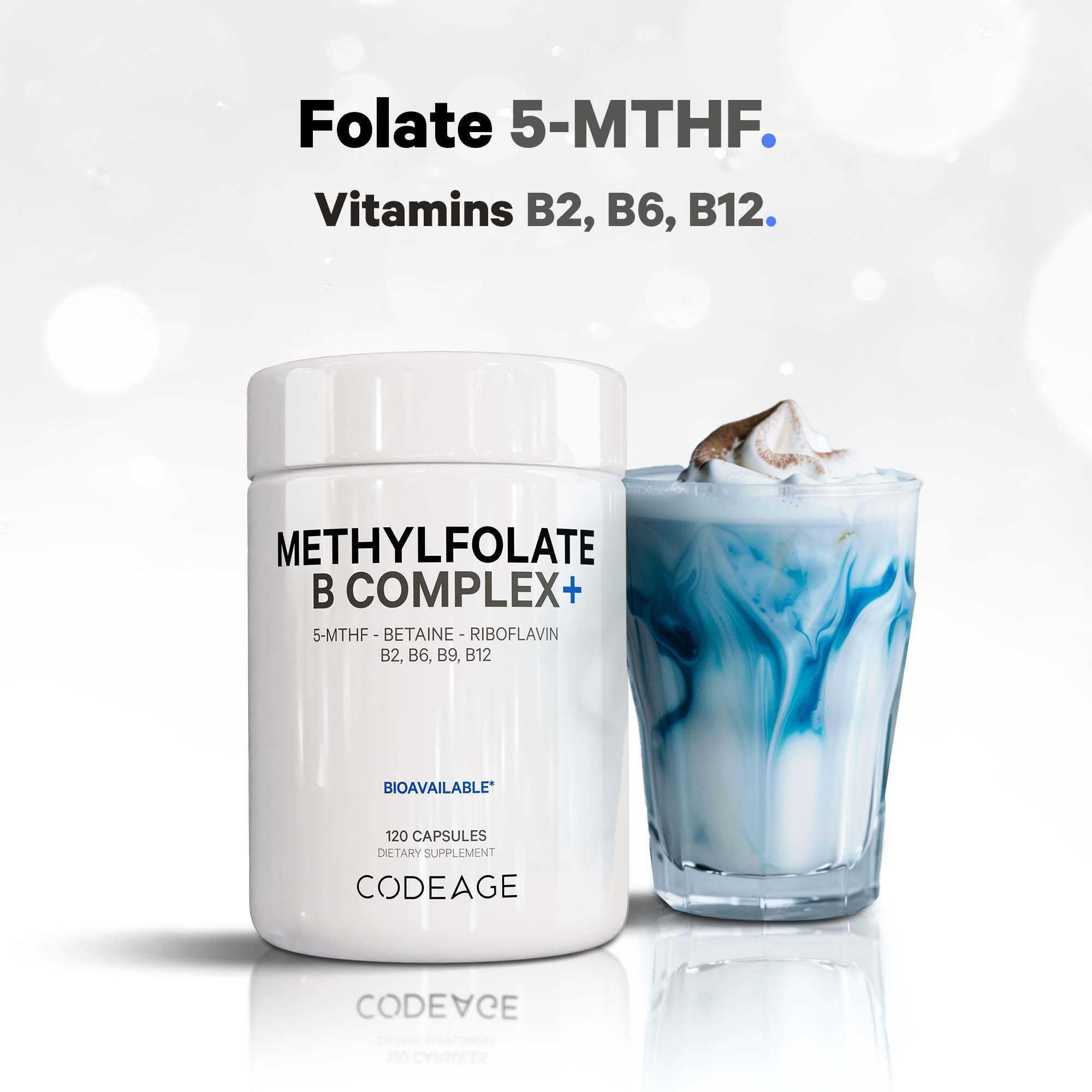 Codeage Methylfolate B Complex Supplements - 5 MTHF, Methylcobalamin 1000mcg Methylated Vitamin B12, Riboflavin, Betaine, Vitamins B6, Methylation Cycle MTHFR - 2 Months - 120 Capsules