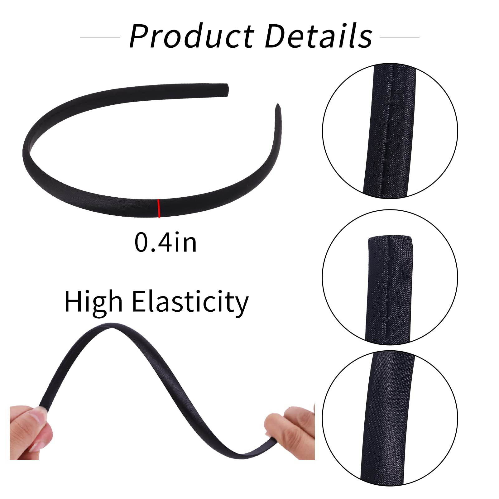 20Pcs Black: Candygirl Girls' Diy Satin Covered Headbands 1Cm Width 36Cm Circle Size (20Pcs Black)