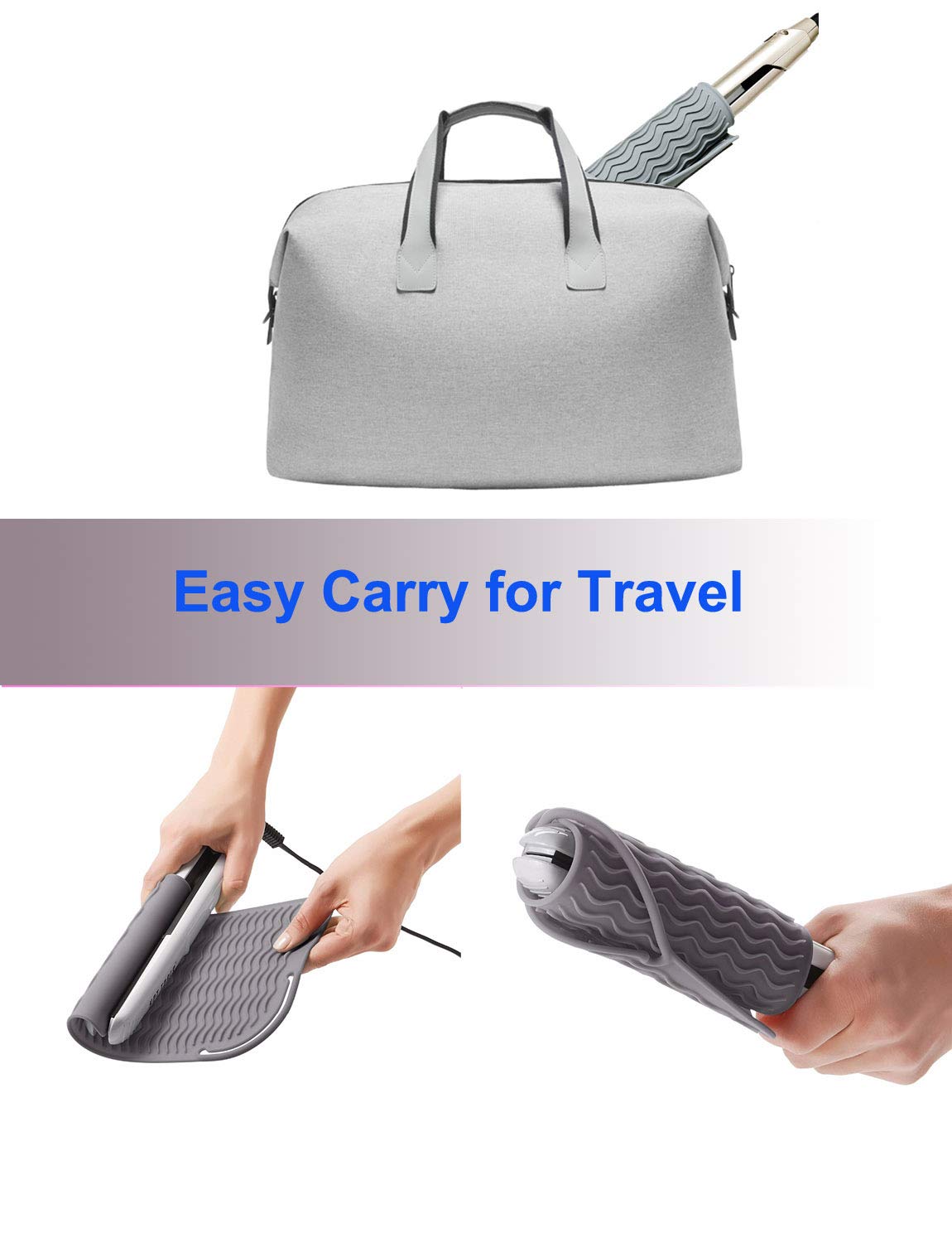 Curling Iron Holder, Heat Resistant Silicone Mat, Portable, Fast Chilling, Food Grade Material for Curling Iron, Hair Straightener, Curling Wand Storage, Grey