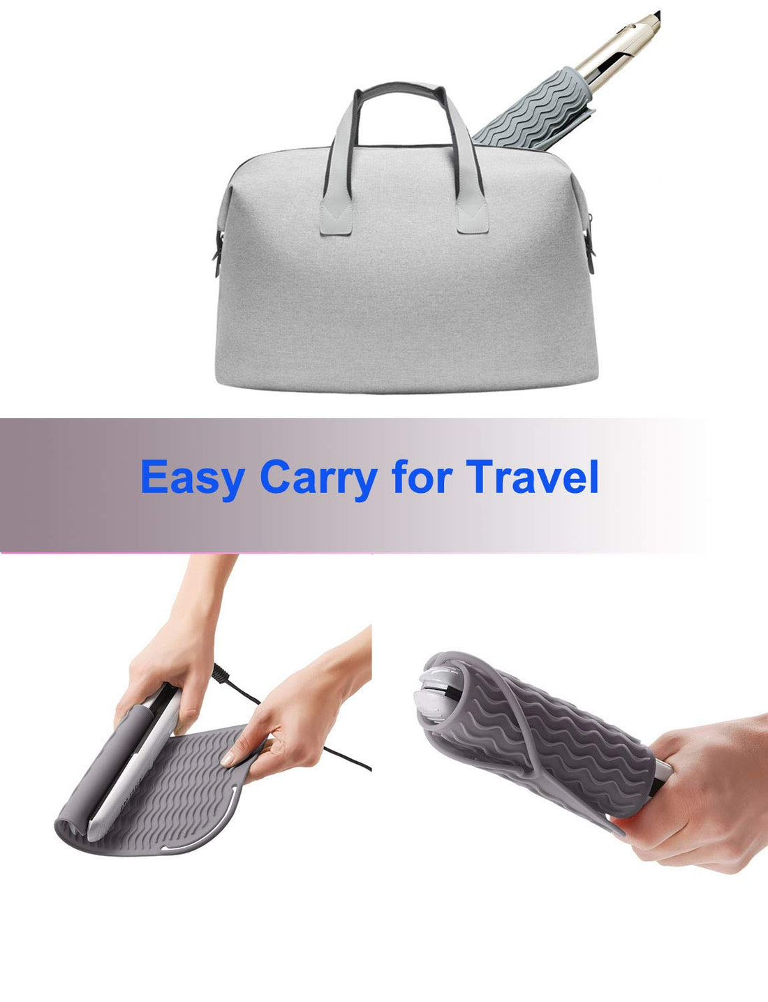 Curling Iron Holder, Heat Resistant Silicone Mat, Portable, Fast Chilling, Food Grade Material for Curling Iron, Hair Straightener, Curling Wand Storage, Grey