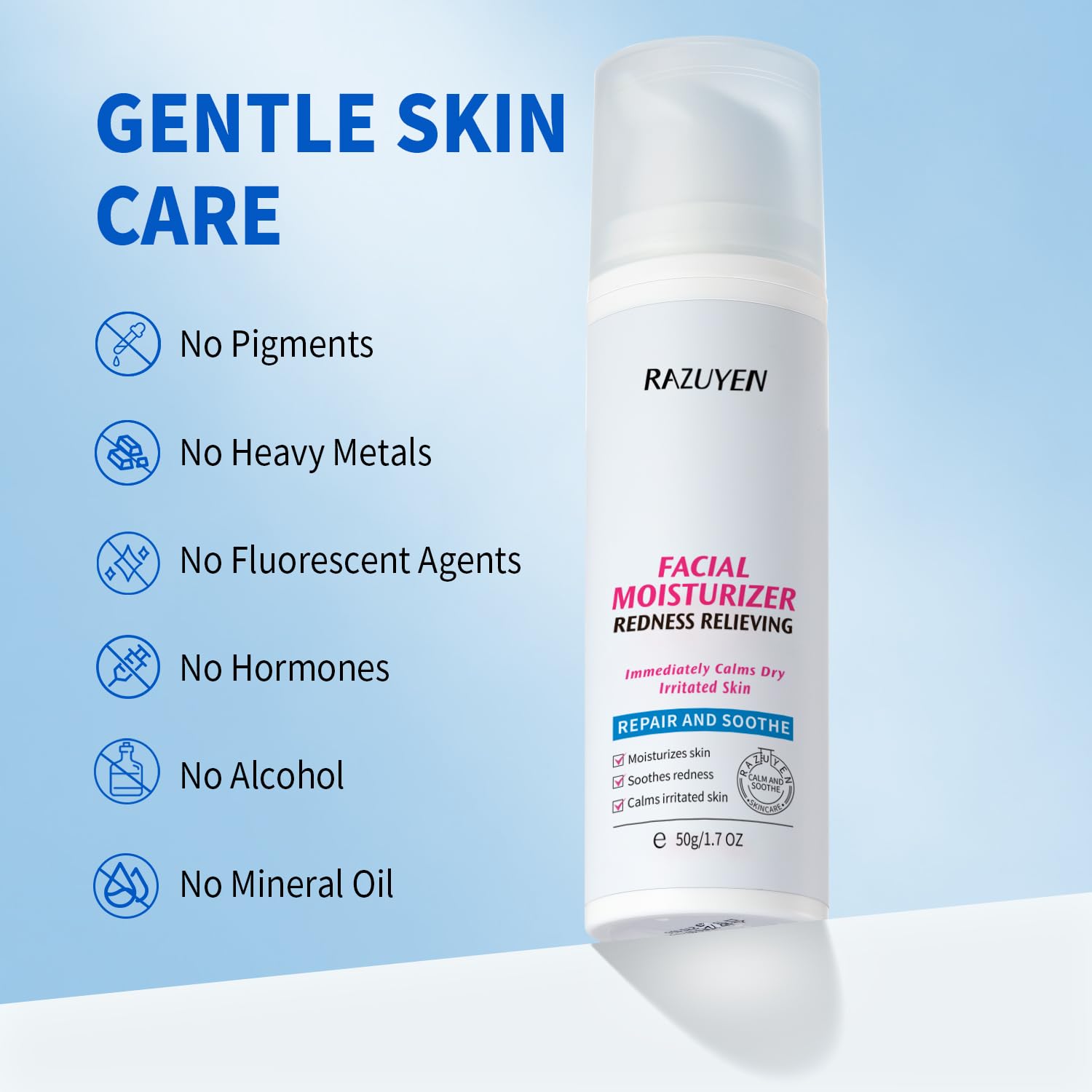 RAZUYEN Panthenol Cream, Soothing Face Repair Cream for Sensitive Skin, Fragrance Free, Non-Comedogenic, Hypoallergenic, Ceramide Moisturizer for Calming and Hydrating Skin, 1.7 Oz