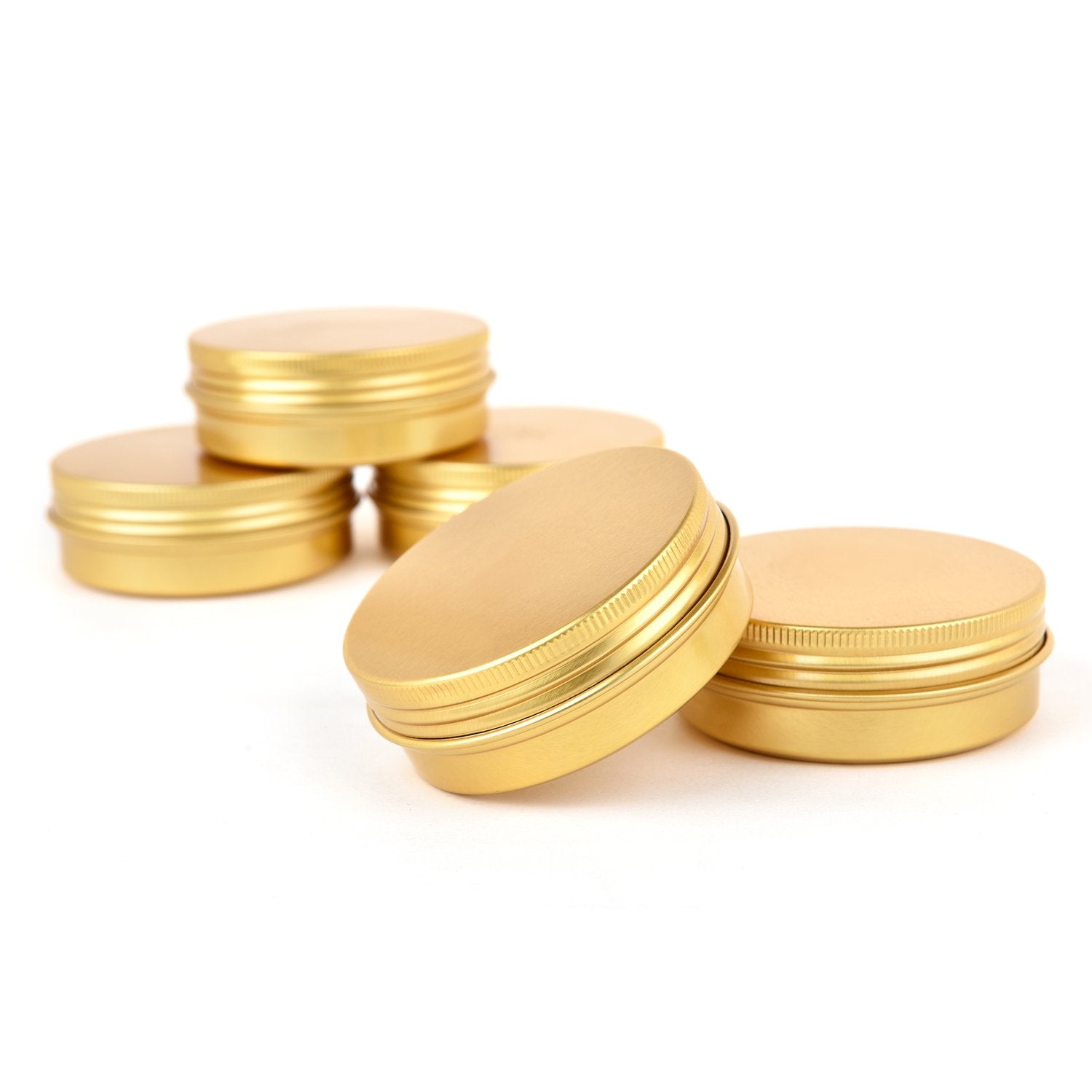 Liyar Tmo 2Oz 60Ml Metal Storage Tins Aluminum Tins Jars Round Tin Containers Empty Salve Jars Screw Top Tin Cans for Store Spices, Candies, Tea Or Gift Giving, Gold(Pack of 14)