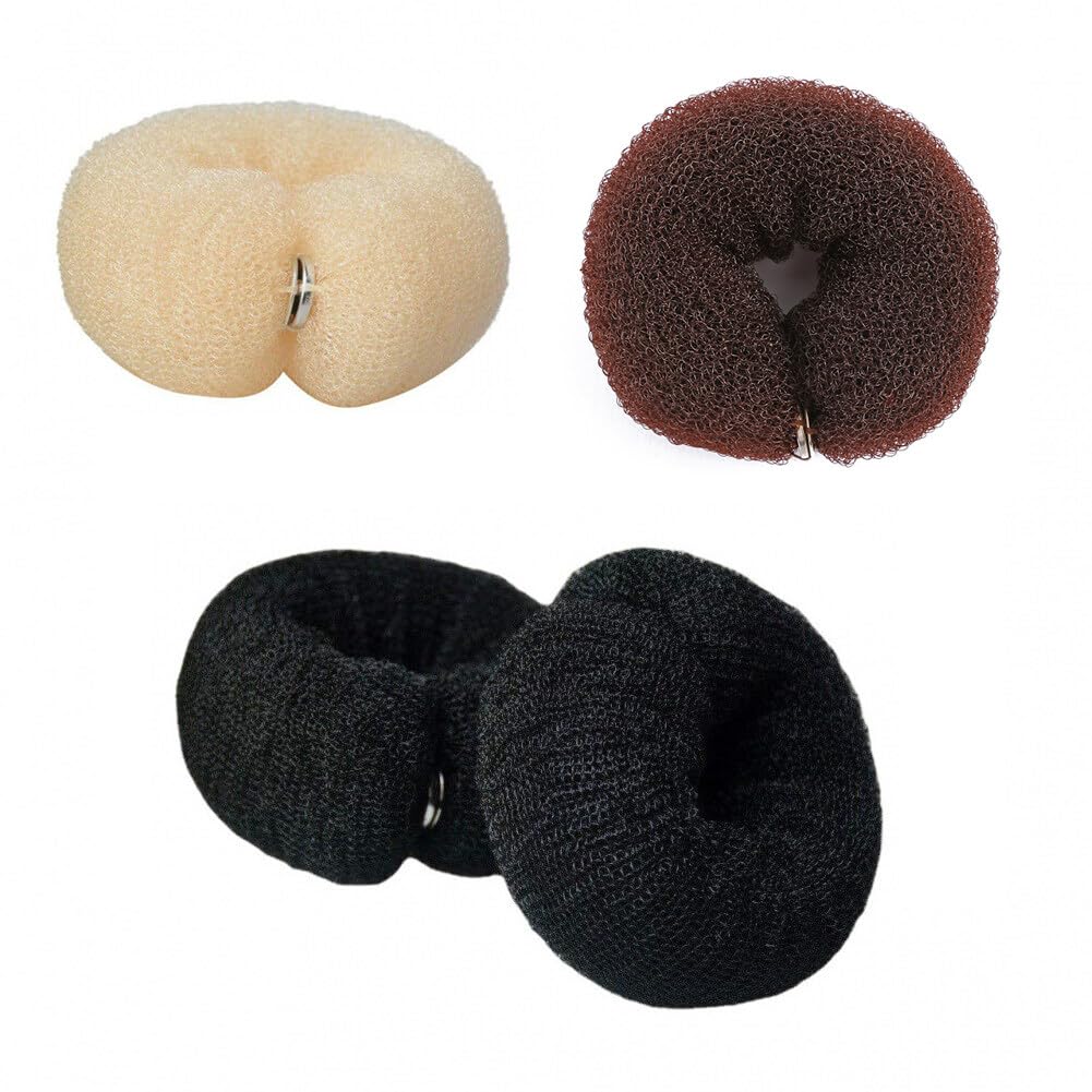 UPSTORE 3Pcs Donut Hair Bun Maker Roll Tool Hair Ring Doughnut Hair Bun Maker DIY Hair Foam Ring Shaper Snap Hair Roll Bun Tool Magic Hair Styling Tool for Women (3 Colors)
