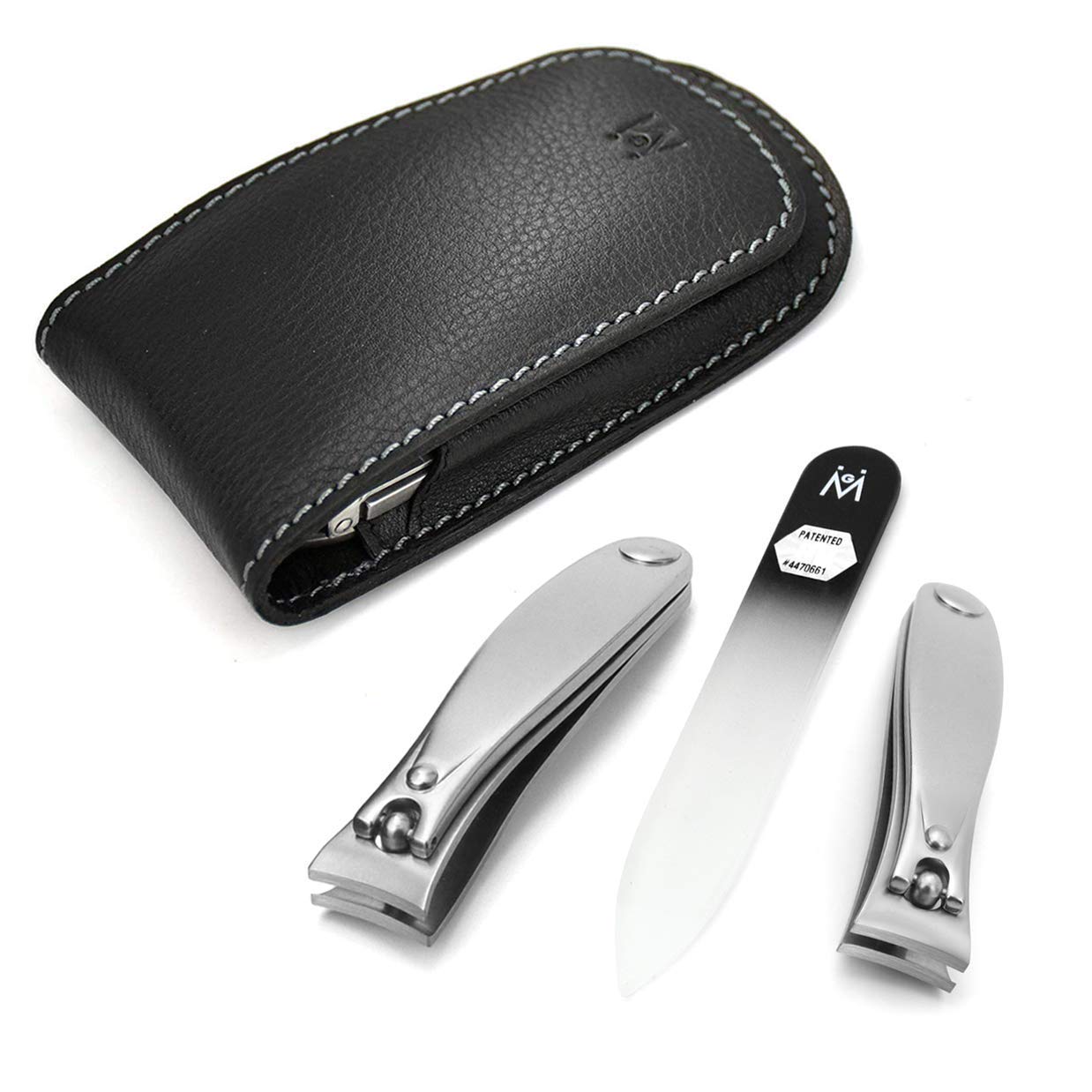 German 3pcs FINOX surgical stainless steel clippers pocket manicure set in magnetic leather case, GERmanikure Solingen