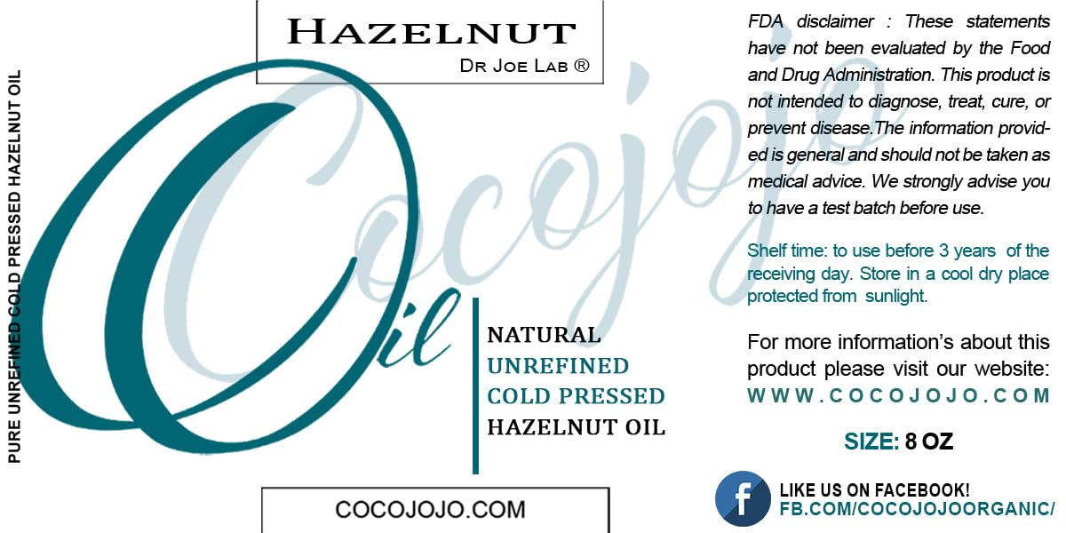 Hazelnut Oil 4 oz Pure Natural Cold Pressed Unrefined Extra Virgin Hazel Nut Oil - for Hair Skin Body Nail and Beard - Moisturizes, Soothes, Hydrates, & Nourishes
