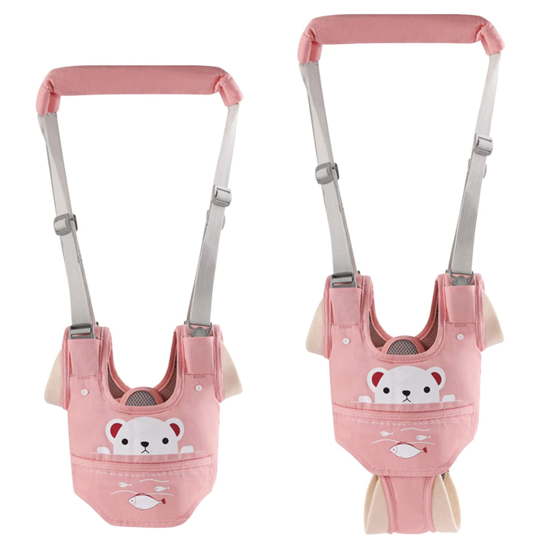 Huifen Baby Walking Harness, Handheld Kids Walker Helper with Detachable Crotch Adjustable Walker Harness Assistant Belt Baby Learning Walk Toddler Infant Walker 9-24 Months (Pink)