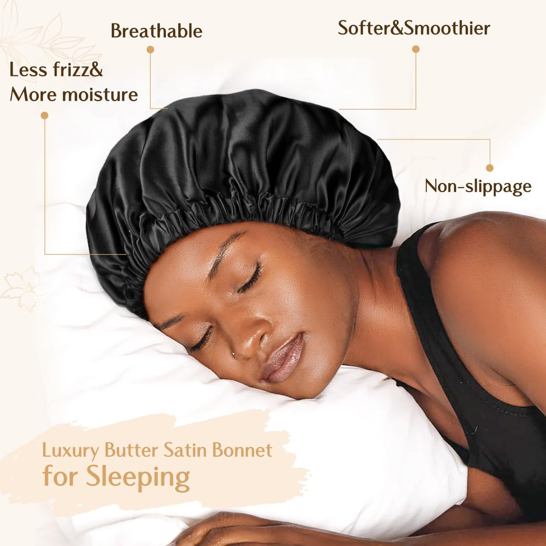 YANIBEST Adjustable Silk Bonnet Double Layer Satin Bonnet Hair Bonnet for Sleeping Bonnets for Women Hats Curly Natural Hair, Black