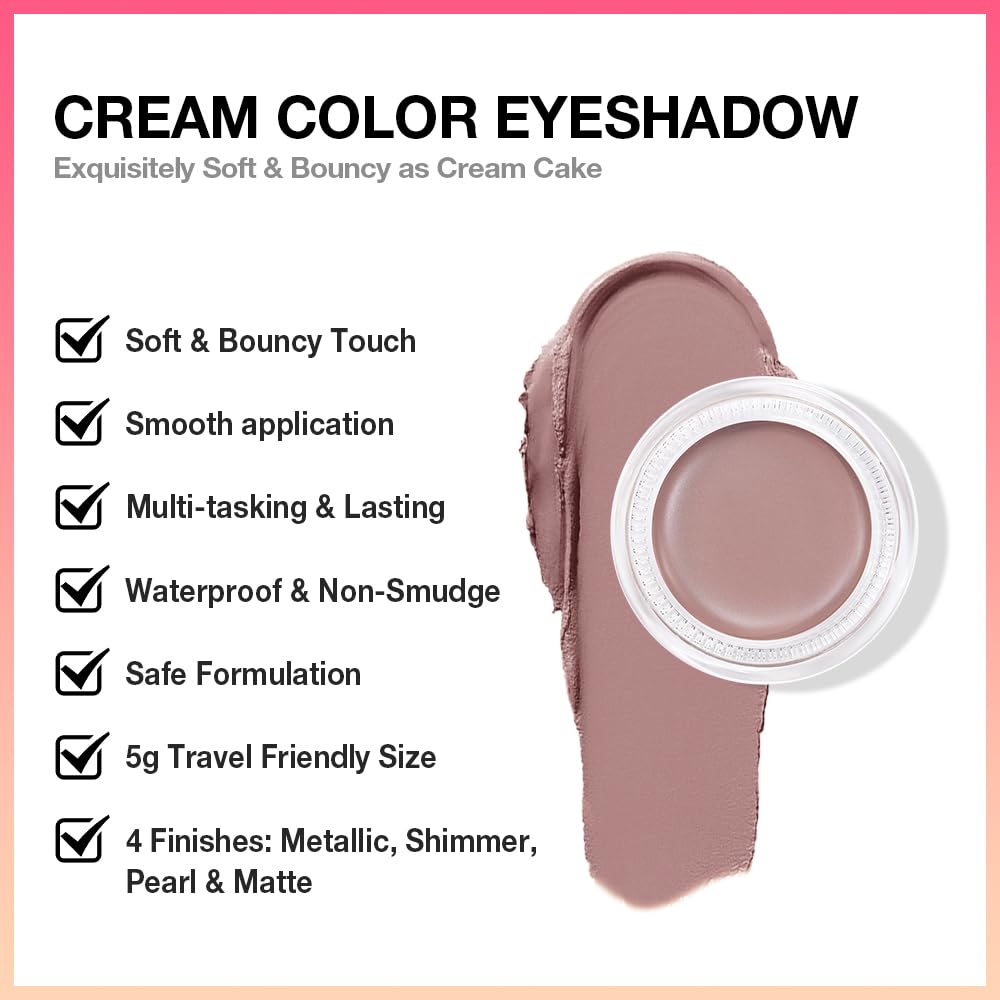 Kaely Single Cream Eyeshadow Pot, Putty Matte Highly Pigmented Monochrome Eye Shadow Palette Makeup, Waterproof Natural Mini Eyeshadow Brightener, sombras en crema para ojos, Blendable, 23
