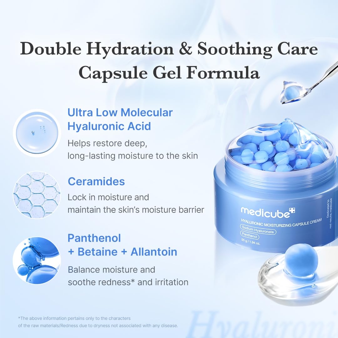 medicube Hyaluronic Acid Capsule Cream | 120H Long-Lasting Hydration, Barrier Care & Calming Daily Facial Moisturizer For All Skin Types | With Hyaluronic Acid, Panthenol & Ceramides | Korean Skincare
