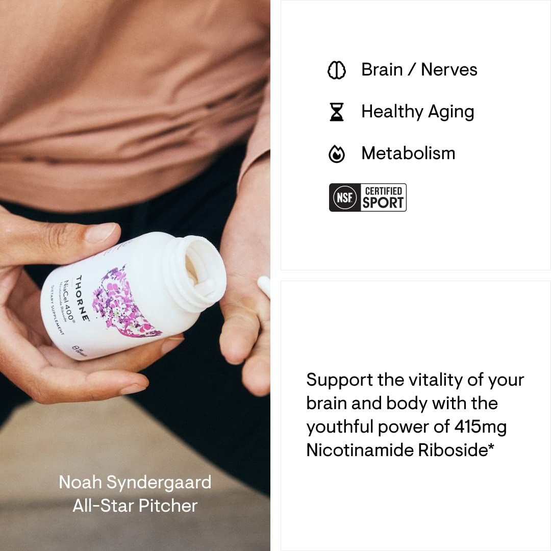 THORNE NiaCel 400 - Nicotinamide Riboside Supplement - Support Healthy Aging, Cellular Energy Production, and Sleep-Wake Cycle - NSF Certified for Sport - Gluten Free - 60 Capsules - 60 Servings