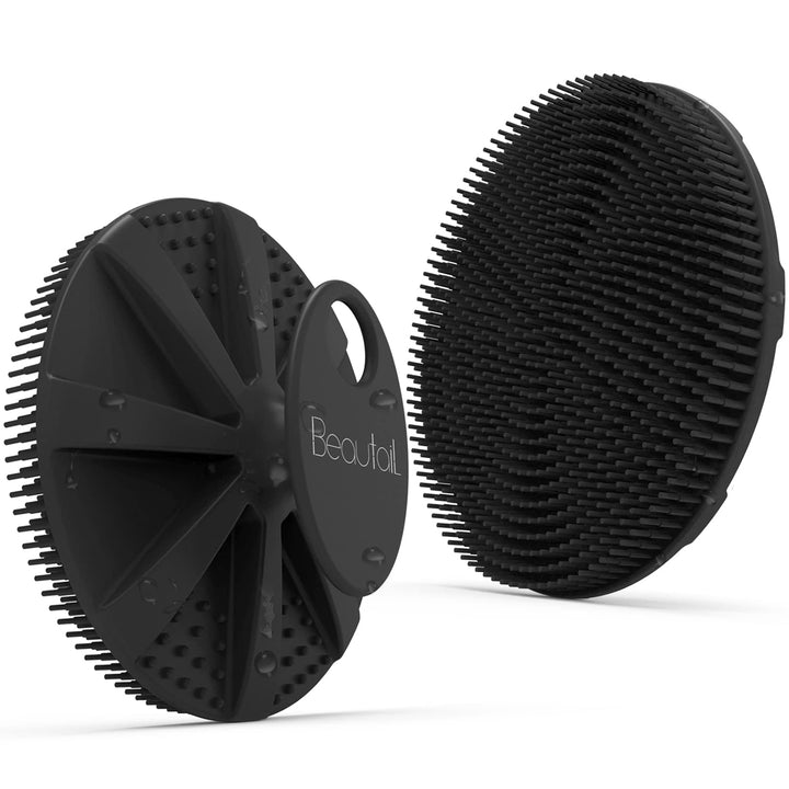 Silicone Body Scrubber, BEAUTAIL Shower Bath Scrubber, More Hygienic Than Traditional Loofah, Lather Nicely, Long Lasting, Gentle Exfoliating Brush for Women Men Baby Sensitive Skin, 1 Pack, Black