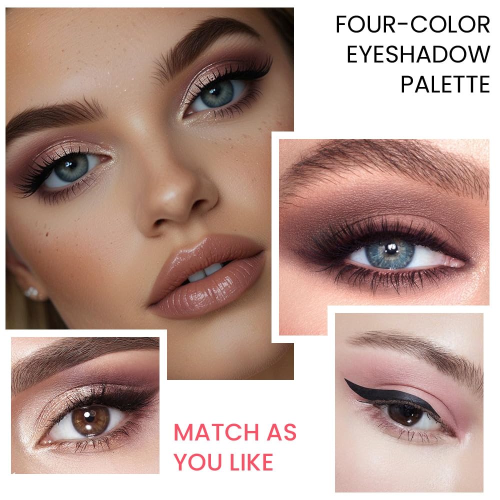 Eyeshadow Quads Brown Matte & Shimmer Makeup Palette, Eyeshadows for Older Women, Hazel Champagne Nude Taupe, High Pigment Long-Lasting Waterproof, Perfect Eye Makeup for EveryDay with Built-In Mirror
