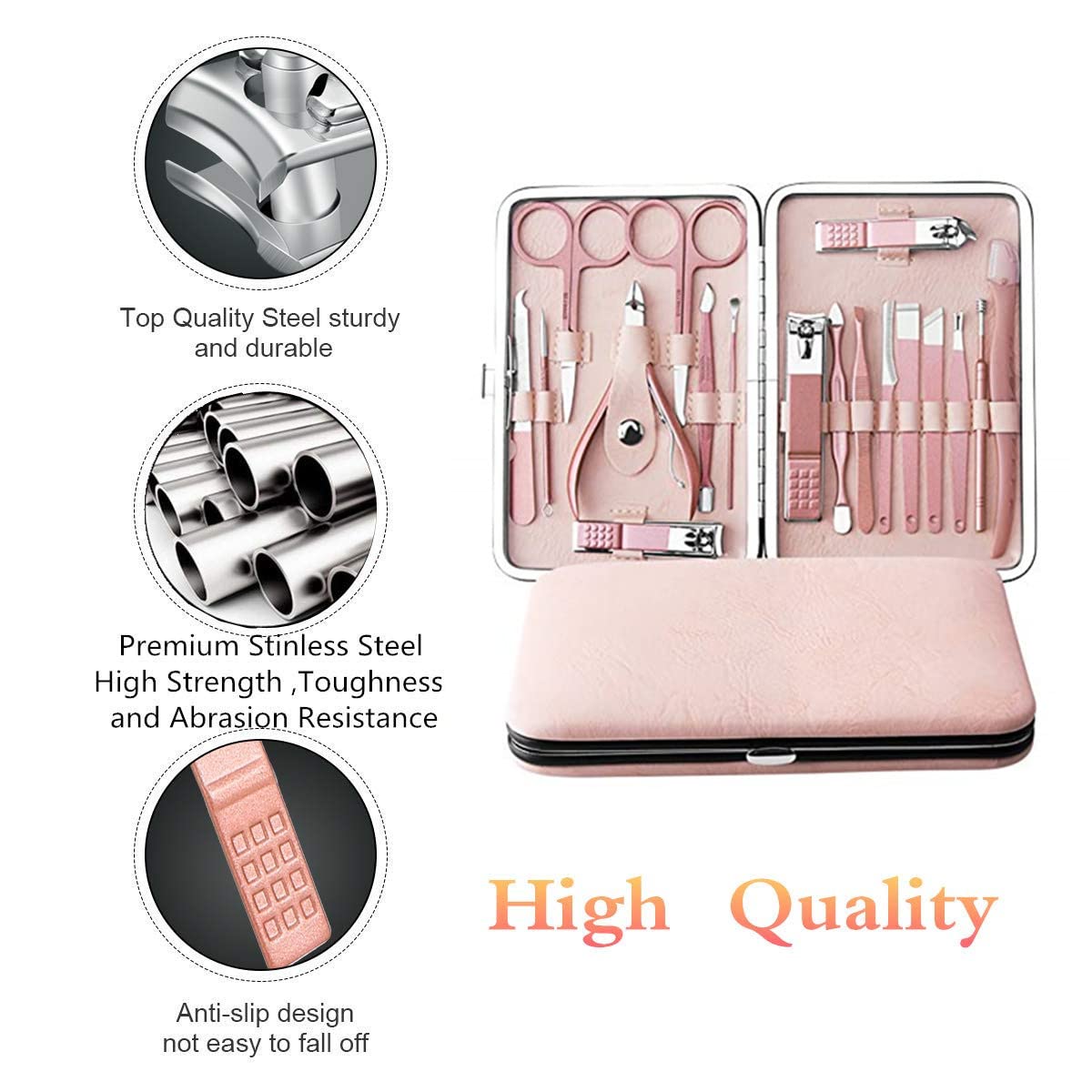 Updated Manicure Set Aceoce Nail Clippers Set 18 in 1 Grooming Kit Stainless Steel Professional Pedicure Set Eyebrow Razor (rose gloden 18pcs)