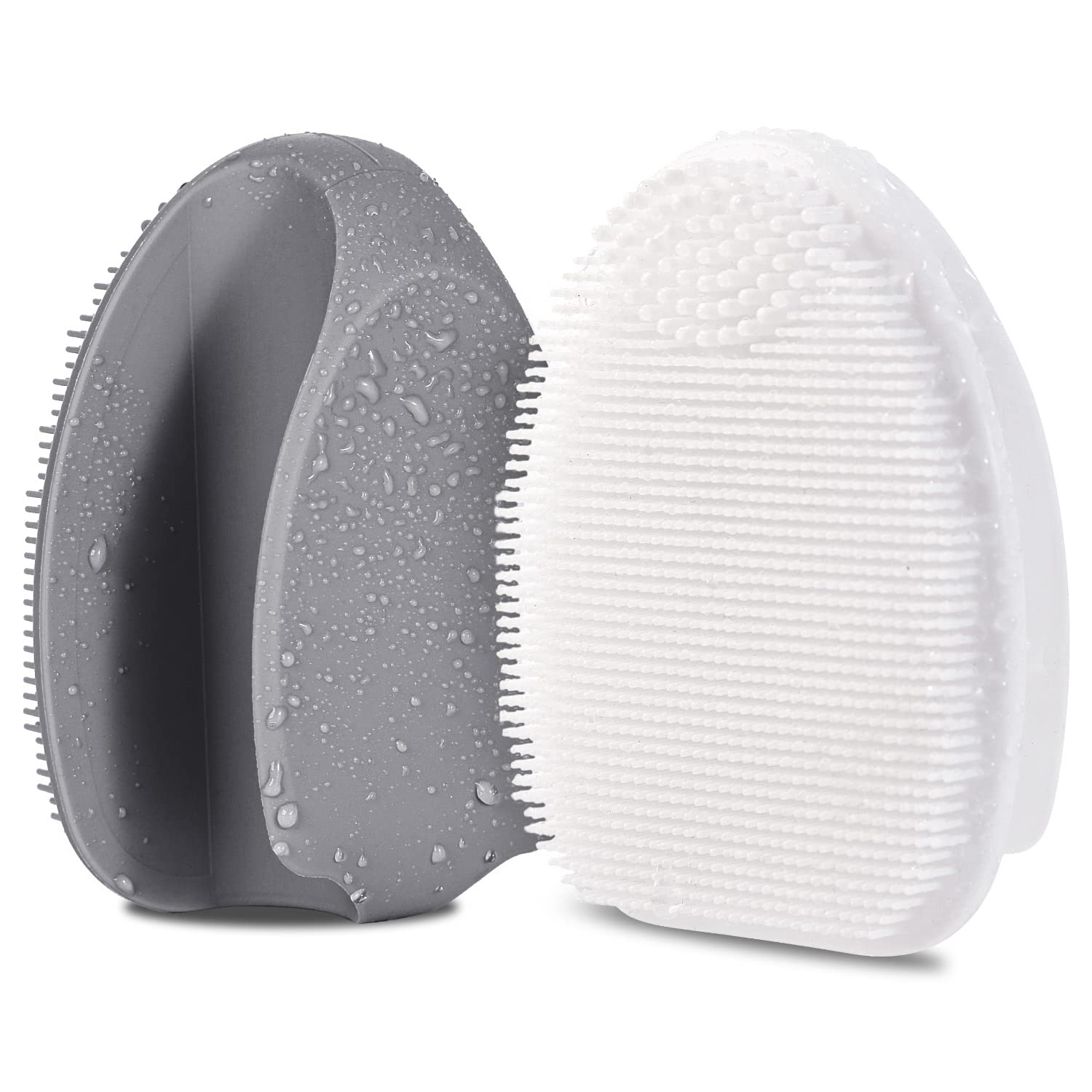 HieerBus Silicone Facial Cleansing Brush Exfoliating Massager, Blackhead Removal, Pore Cleansing, Ideal for Women Men All Skin Types, Skin Care, 2 Pieces (Grey + White)