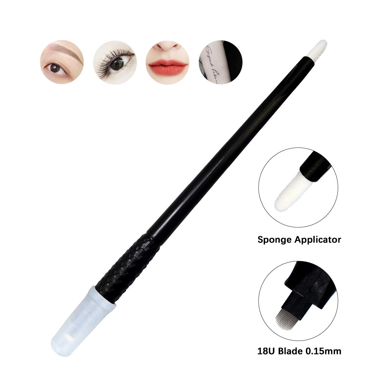 Guapa 18U Shape Disposable Microblading Pen with 0.15mm Needle Blades with Pigment Sponge Eyebrows Permanent Makeup Tools (5pcs 0.15mm U18 Pens)