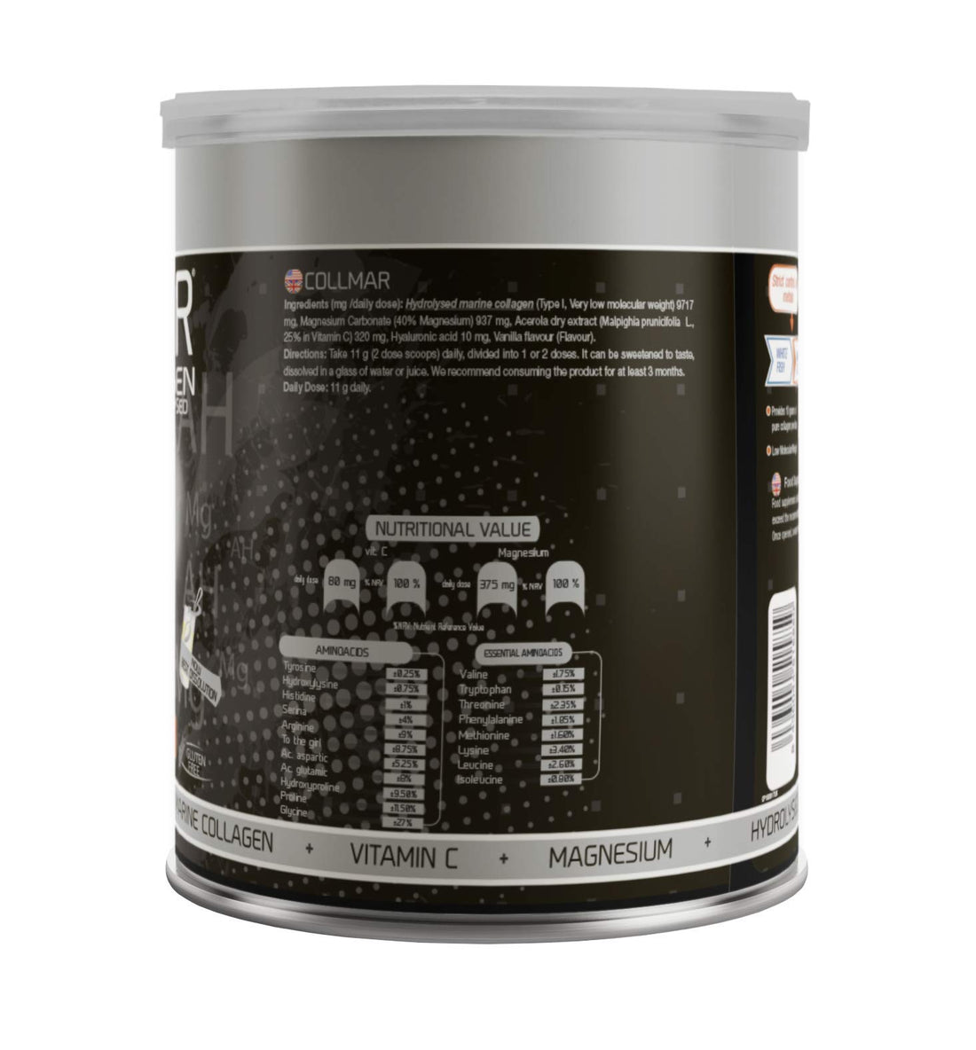 Drasanvi Collmar Hydrolyzed Marine Collagen with Magnesium Powder 300g / 10.58ounce / Vanilla Flavor - for A Healthy Skin Cartilage and Bones - Helps Minimize Tiredness and Fatigue