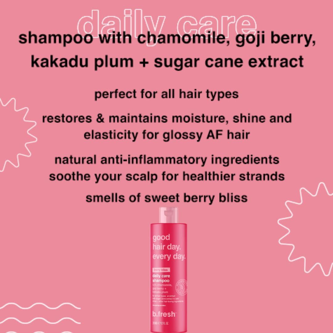 b.fresh Daily Care Shampoo | Good Hair Day. Everyday. - Daily Cleanser for All Hair Types, Enriched with Chamomile + Sugar Cane Extract for Shine, 12 Fl Oz