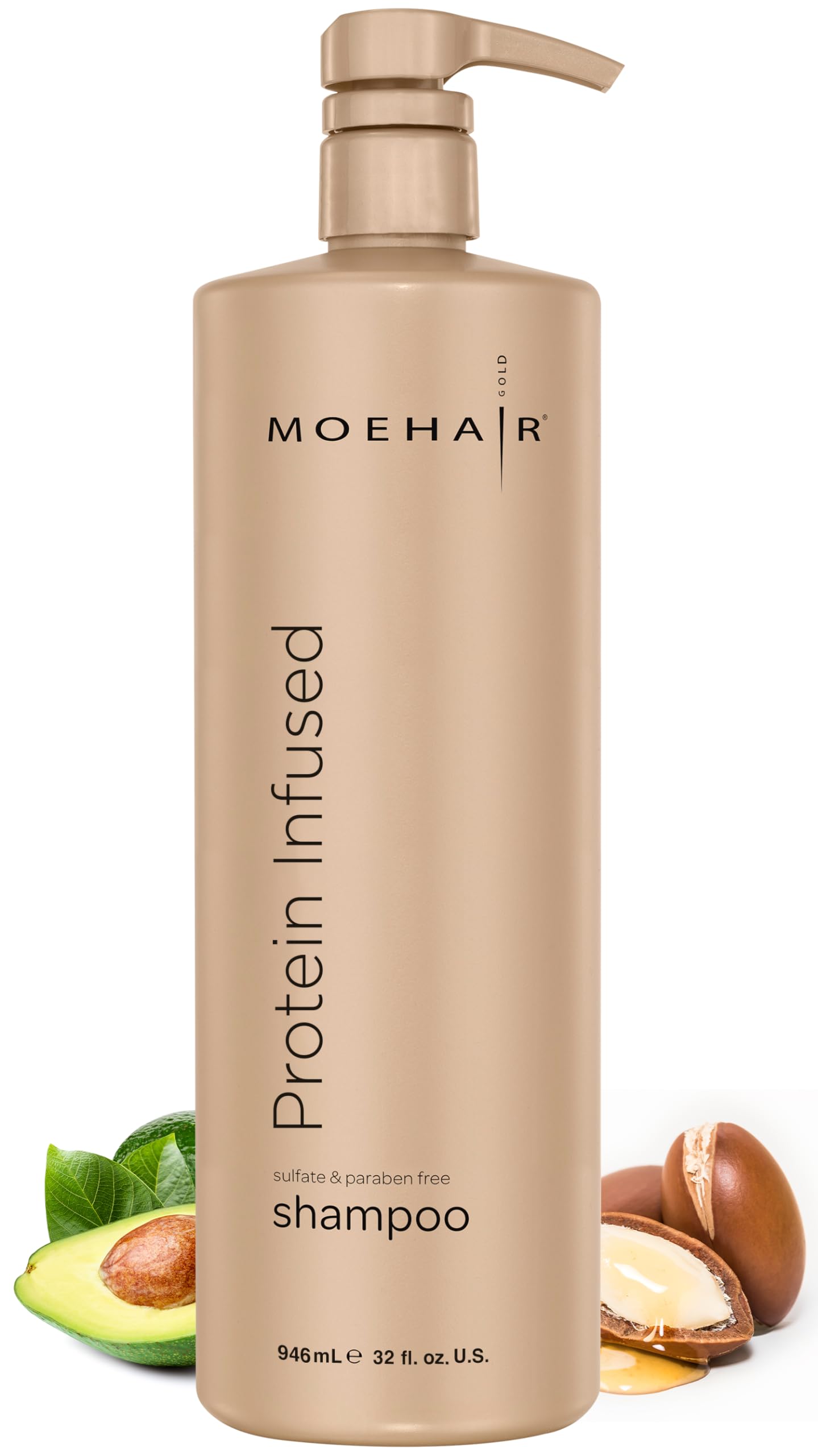 MOEHAIR Protein Infused Shampoo | Anti-Frizz, Moisturizing & Strengthening Shampoo for All Hair Types | With Proteins, Natural Oils & Vitamin E & B5 | Sulfate & Paraben-Free Hair Shampoo, 32 Fl Oz