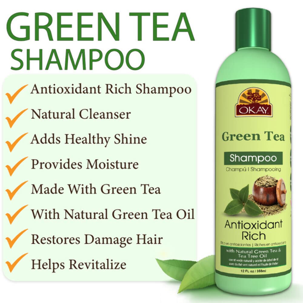 Okay Green Tea Nourishing Antioxidant Rich Shampoo, 12 Ounce