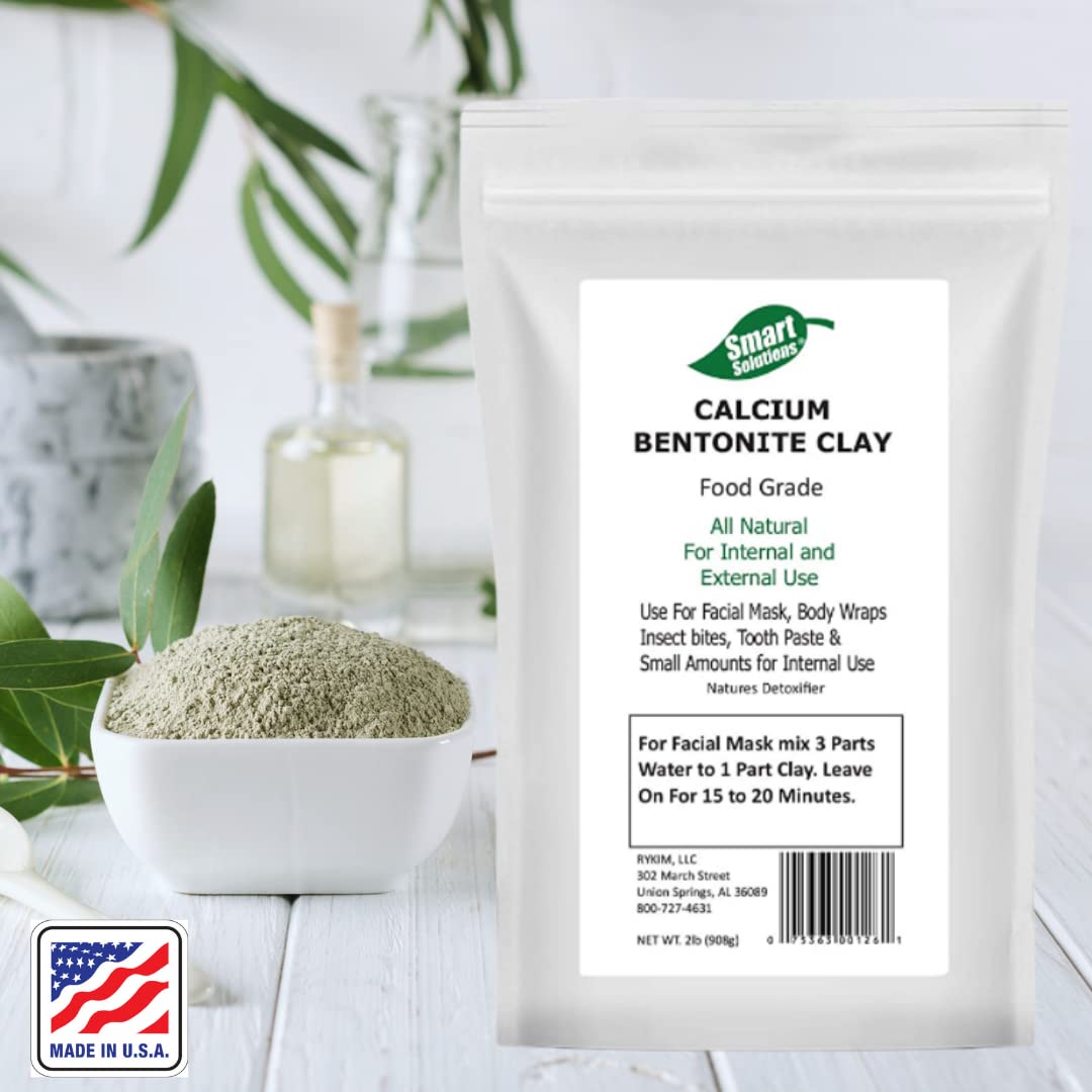 SMART SOLUTIONS Calcium Bentonite Clay Food Grade, 2 lb Pure Indian Healing Clay - All Natural for Internal and External Use | DIY Facial Treatments, Deodorants, Hair Masks