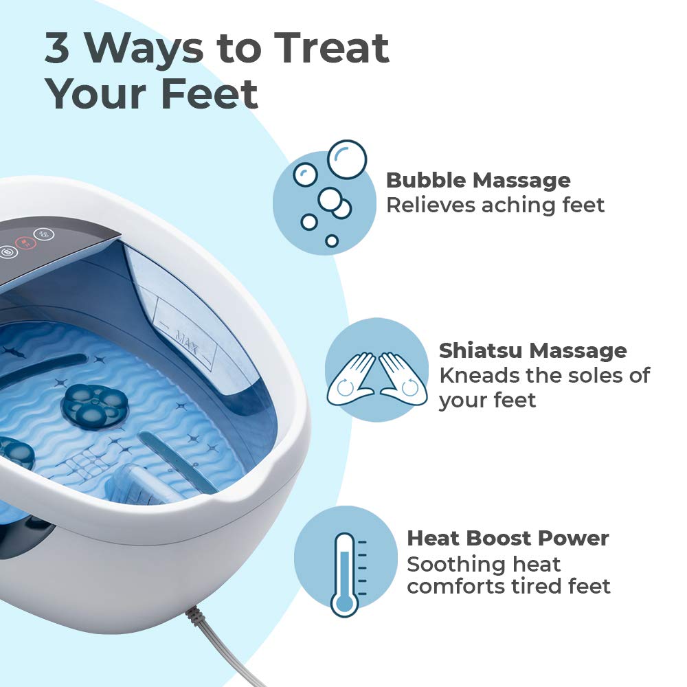 HoMedicsÃ‚® Shiatsu Bliss Footbath with Heat Boost, Foot Spa Massager, Deep Kneading Pedicure Tub, Vibrating Bubbles with Soothing Heat, Portable at-Home Spa