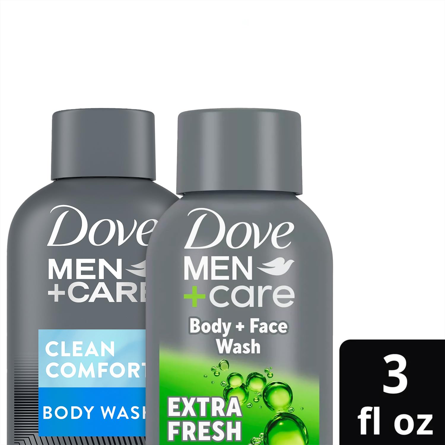 DOVE MEN + CARE Body & Face Wash Variety 2-Pack –Extra Fresh + Clean Comfort, Travel Essentials, 3 Oz Ea