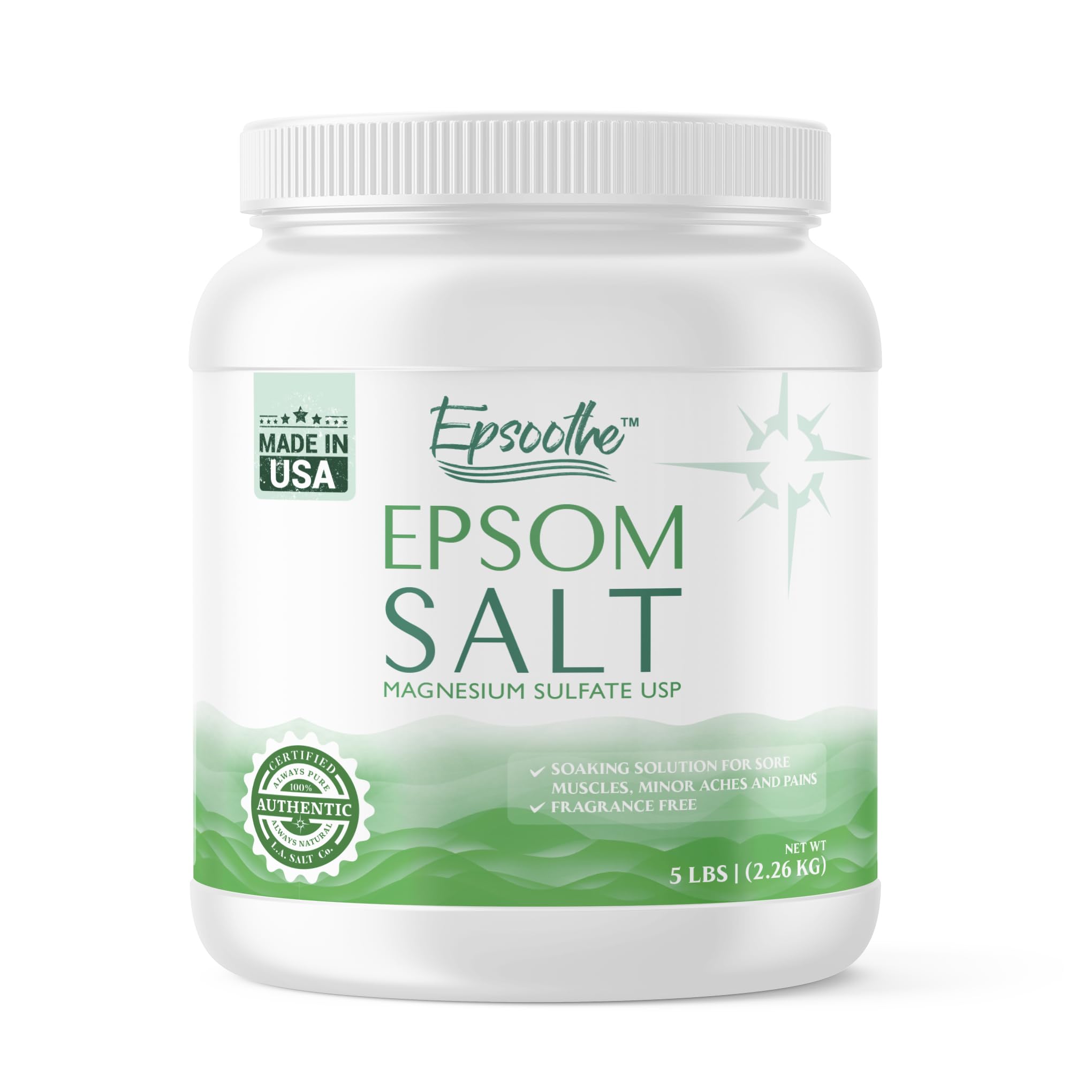 Epsoothe 5 Lbs Jar Epsom Salt Bath & Foot Soak and Scrub | Pure & Natural Magnesium Sulfate USP | Soothes Muscles & Joints, Enhances Well-Being