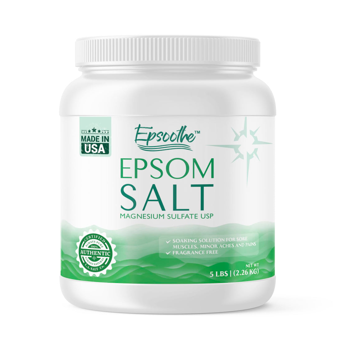 Epsoothe 5 Lbs Jar Epsom Salt Bath & Foot Soak and Scrub | Pure & Natural Magnesium Sulfate USP | Soothes Muscles & Joints, Enhances Well-Being