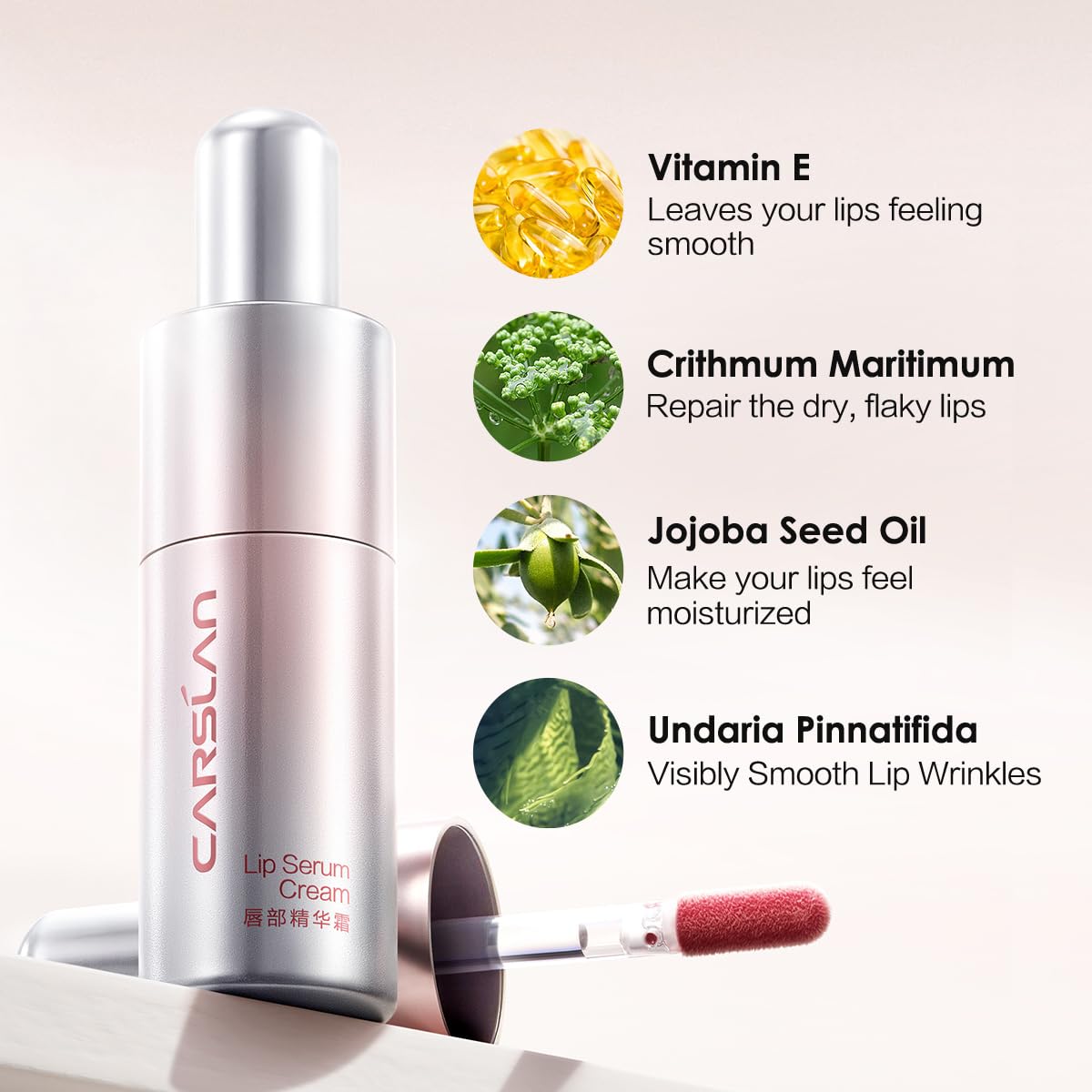 CARSLAN Hydrating Lip Serum Cream, Longlasting Moisturizing, Lightweight Lip Gloss, Semi-Matte Lipstick with Vitamin E, Crithmum Maritimum Essential oil, C205