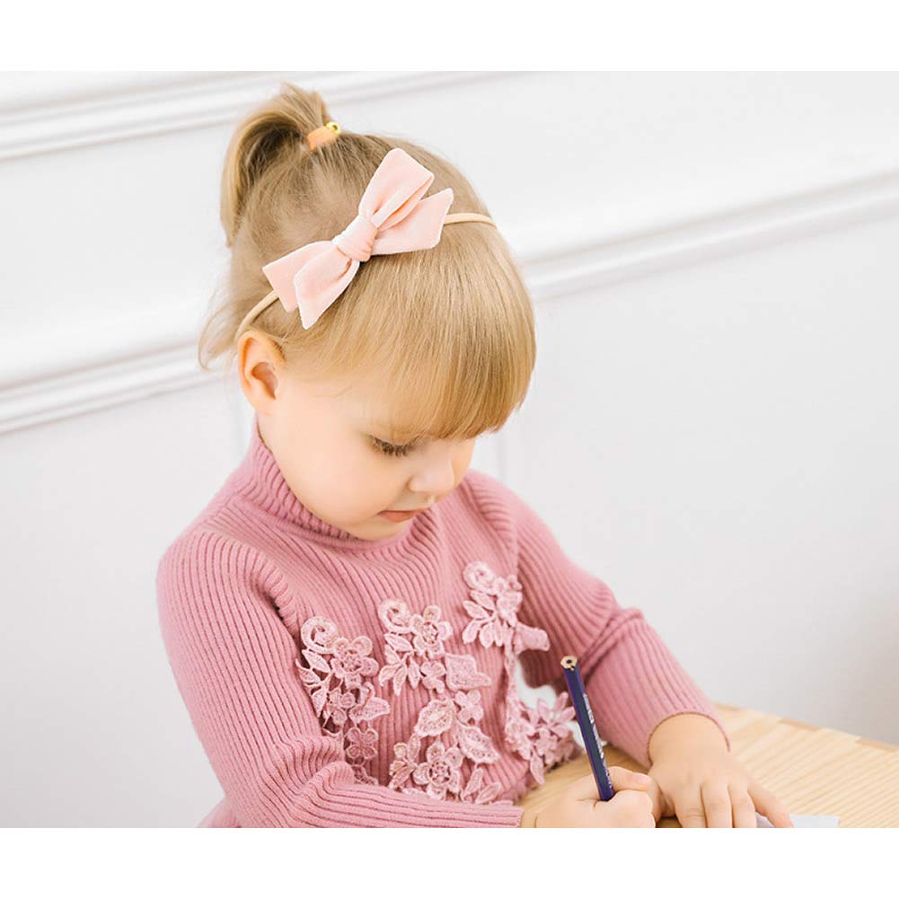 inSowni 15 Pack Solid Velvet Bow Super Stretchy Nylon Headbands Hairbands Accessories for Baby Girls Toddlers Newborns Infants Kids