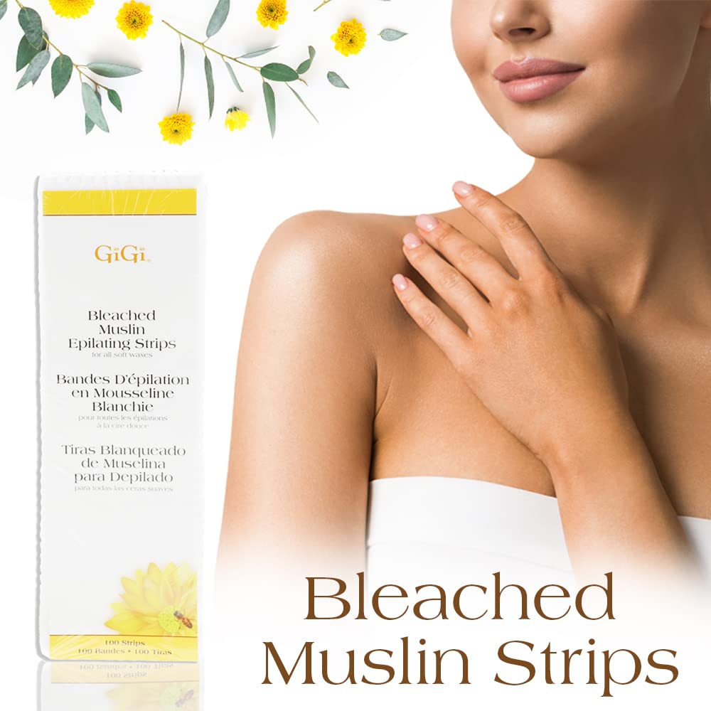 GiGi Large Bleached Muslin Epilating Strips for Hair Waxing and Removal, 100 Strips