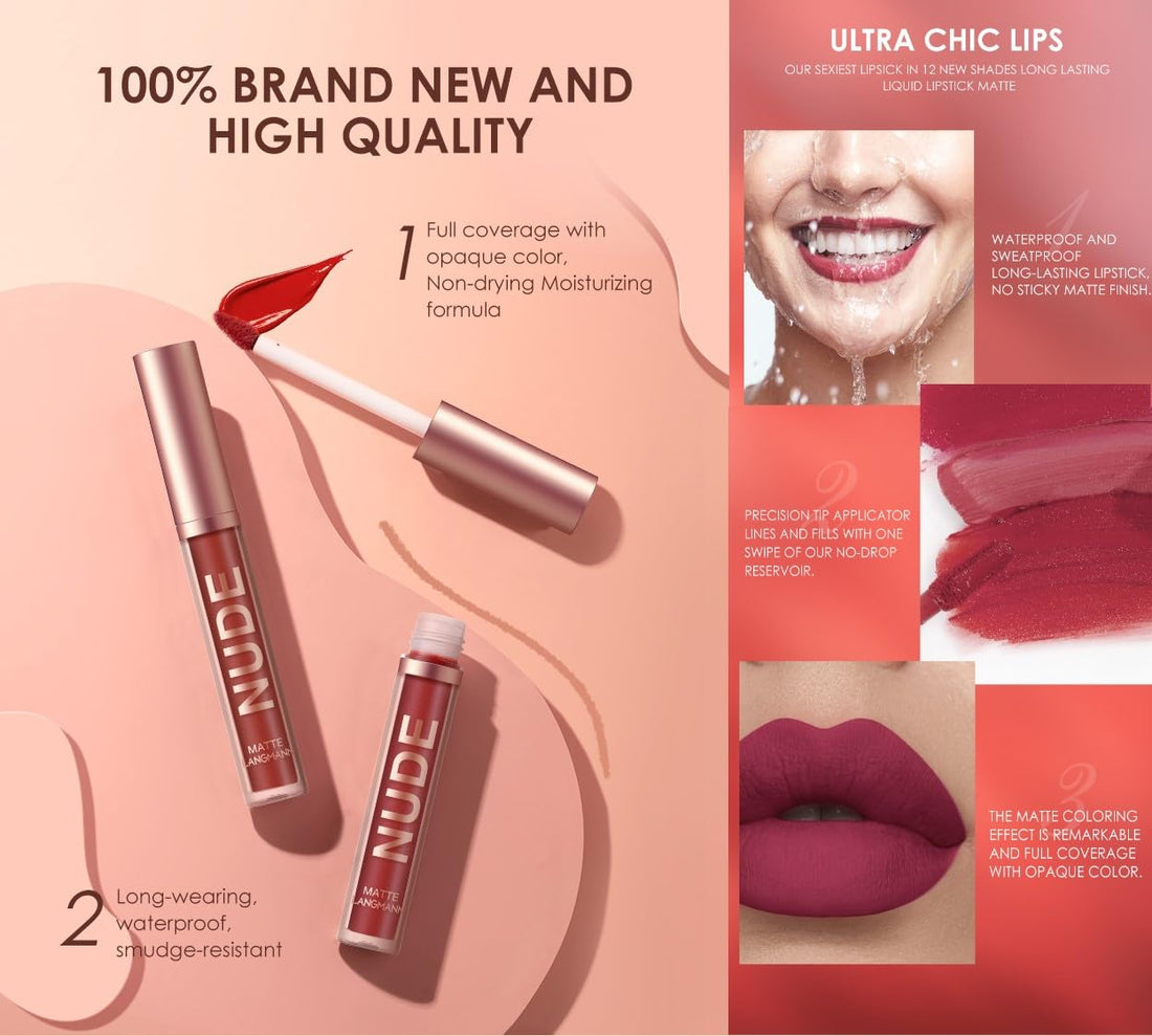 LANGMANNI 6 Matte Lipstick with 6 Lipliners Durable Makeup Set,Long-Lasting Non-Stick Cup Not Fade Waterproof Pigmented Velvet Lipgloss Kit Beauty Cosmetics Makeup Gift for Girls (#C)