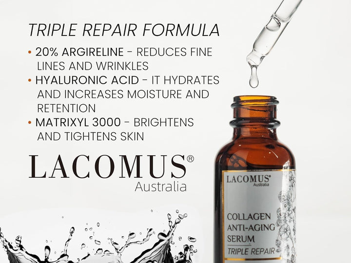Organic Collagen Anti-Aging Serum | Triple Repair with 20% Argireline, Hyaluronic Acid and Matrixyl 3000 - Hydrating Formula for All Skin Types - Vitamin C Face Serum for Luminous Radiance