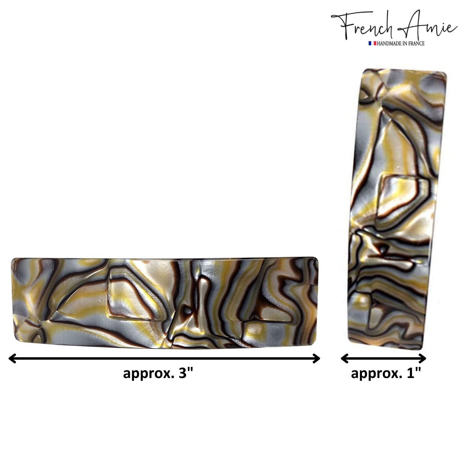 French Amie Fine Wide Rectangular Celluloid Handmade Onyx Automatic Hair Clip Barrette - Made to Last (Onyx)