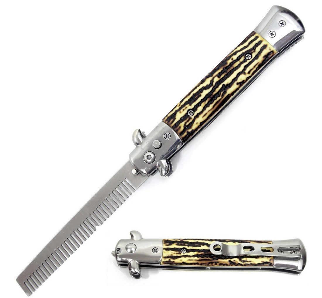 Le Fu Li Pocket Folding Flick Hair Comb For Beard, Mustache, Head Black Pearl Handle ~ Mens Pocket Comb stainless steel spring jump Brush Salon Beauty Tool