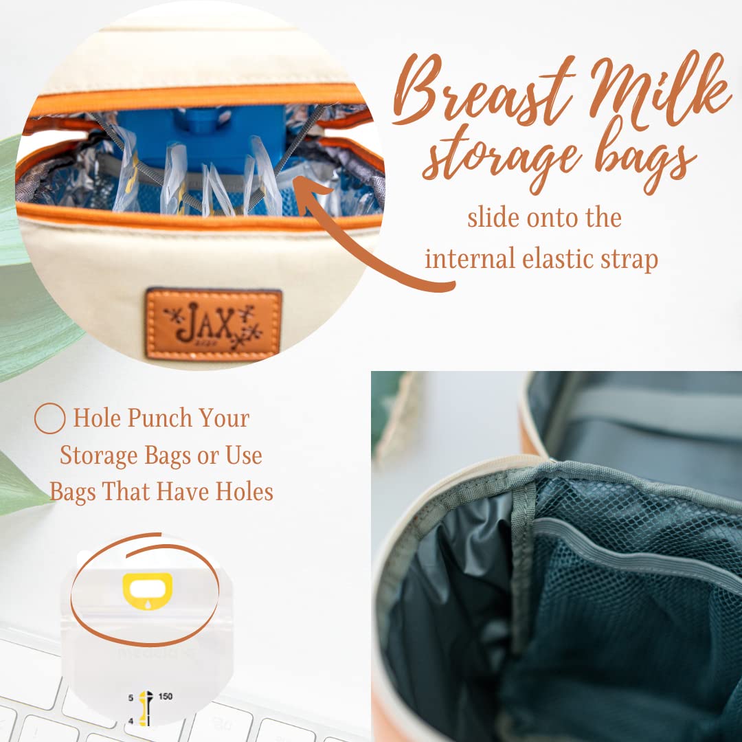 Jax 2020 Breastmilk Cooler Bag - Insulated Container for 6 Tall Bottles Storage Bags - Baby Bottle Bag Caddy Keeps Milk or Formula Cold - Adjustable Shoulder Strap, Handle, Mesh Pocket for Ice Pack