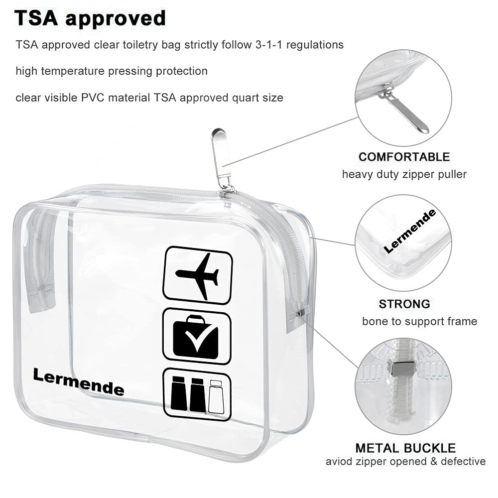 Lermende 3pcs TSA Approved Toiletry Bag For Women, Travel Toiletry Bag for Men, Airport Carry On Small Clear Toiletry Bag Cosmetic bag For Travel Toiletries - Clear