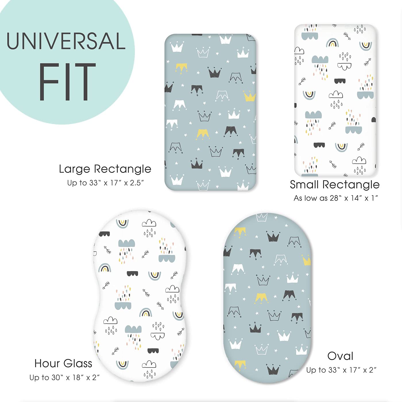 Stretchy Ultra Soft Bassinet Sheet Set 2 Pack, Universal Cradle Sheet for Rectangle, Oval, or Hourglass Bassinet Pad/Mattress, Crown and Cloud Bassinet Sheets for Baby Girl and Boy