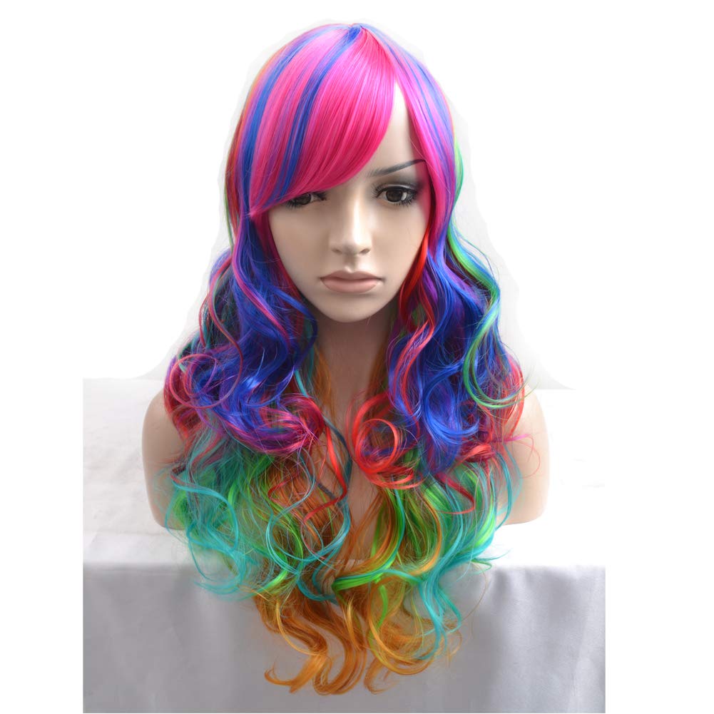 BERON 24 Stylish Long Curly Colorful Hair Wig Party Perruque (Rainbow)