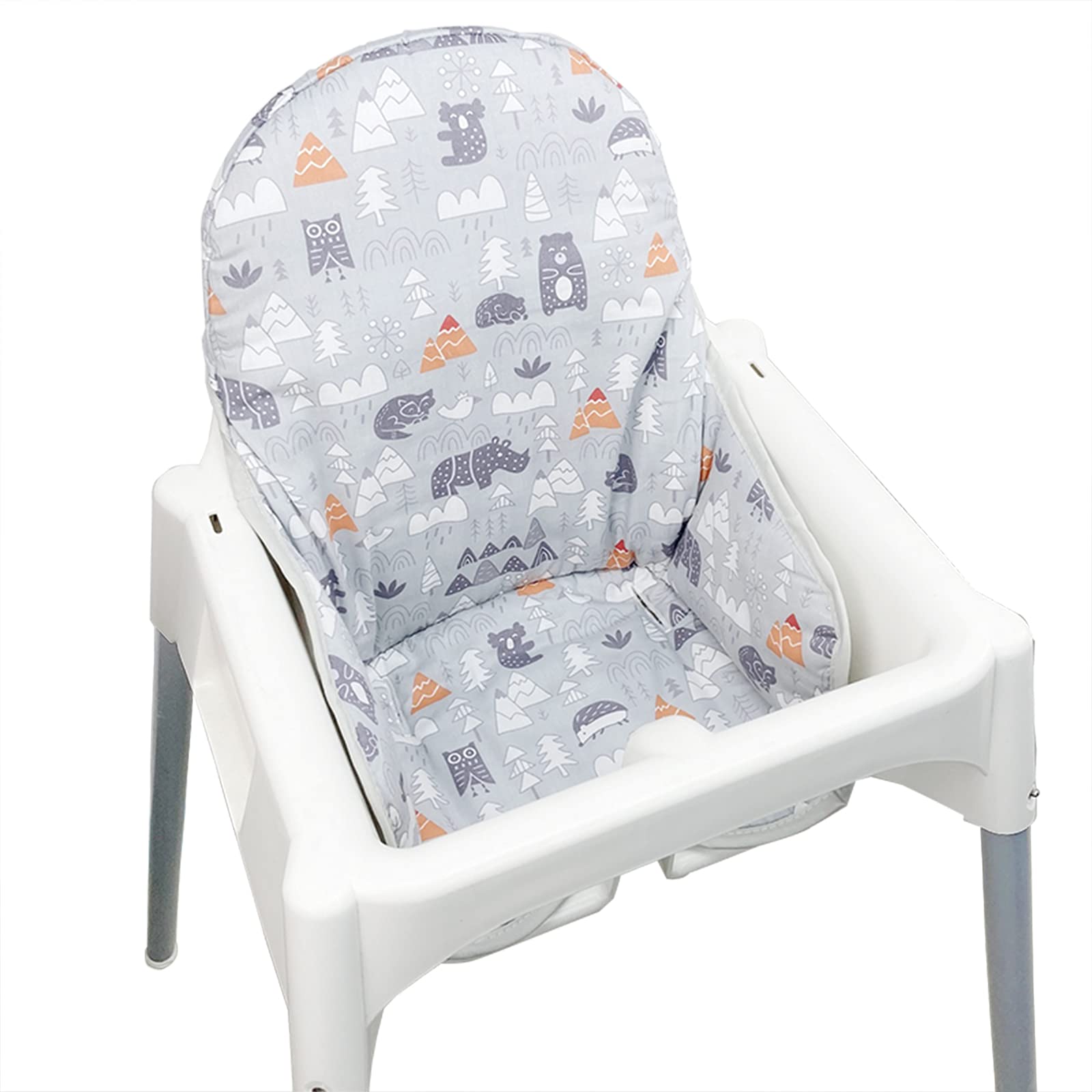 ZARPMA Cotton Seat Covers for IKEA Antilop Highchair, Padded, Forest Pattern Foldable Baby Highchair Cover for IKEA Child Chair Cushion (Grey Forest)