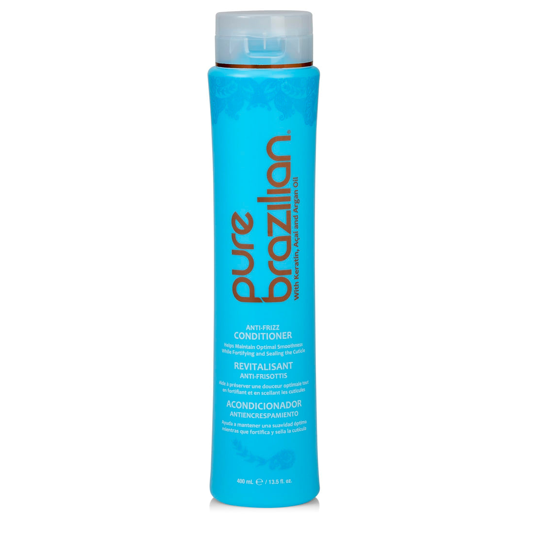 Pure Brazilian Anti-Frizz Daily Conditioner with Keratin & Acai, Smoothing & Strengthening for Shinier, Frizz-Free Hair, 13.5 Oz