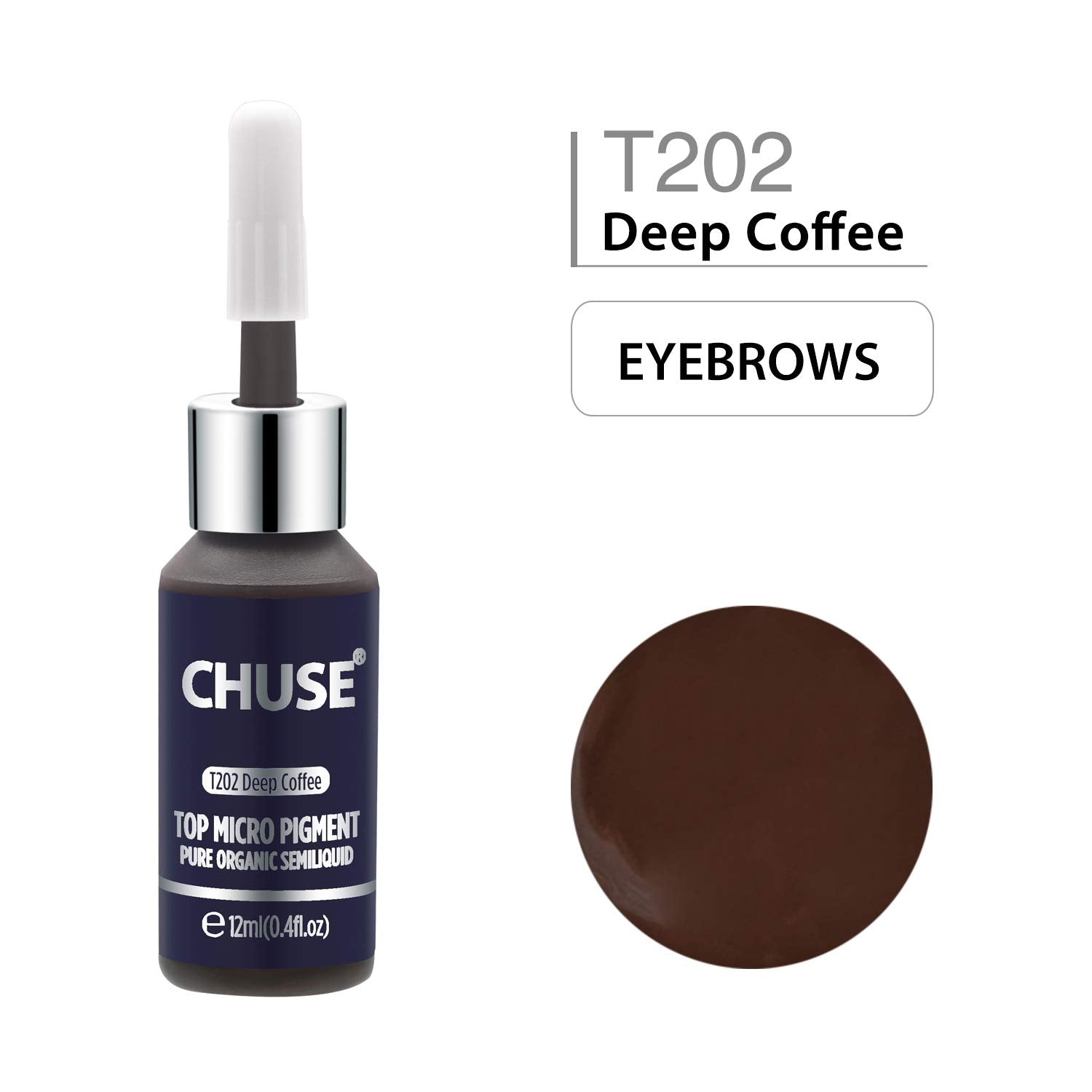 CHUSE T202, 12ml, Deep Coffee, Passed SGS,DermaTest Top Micro Pigment Cosmetic Color Permanent Makeup Tattoo Ink